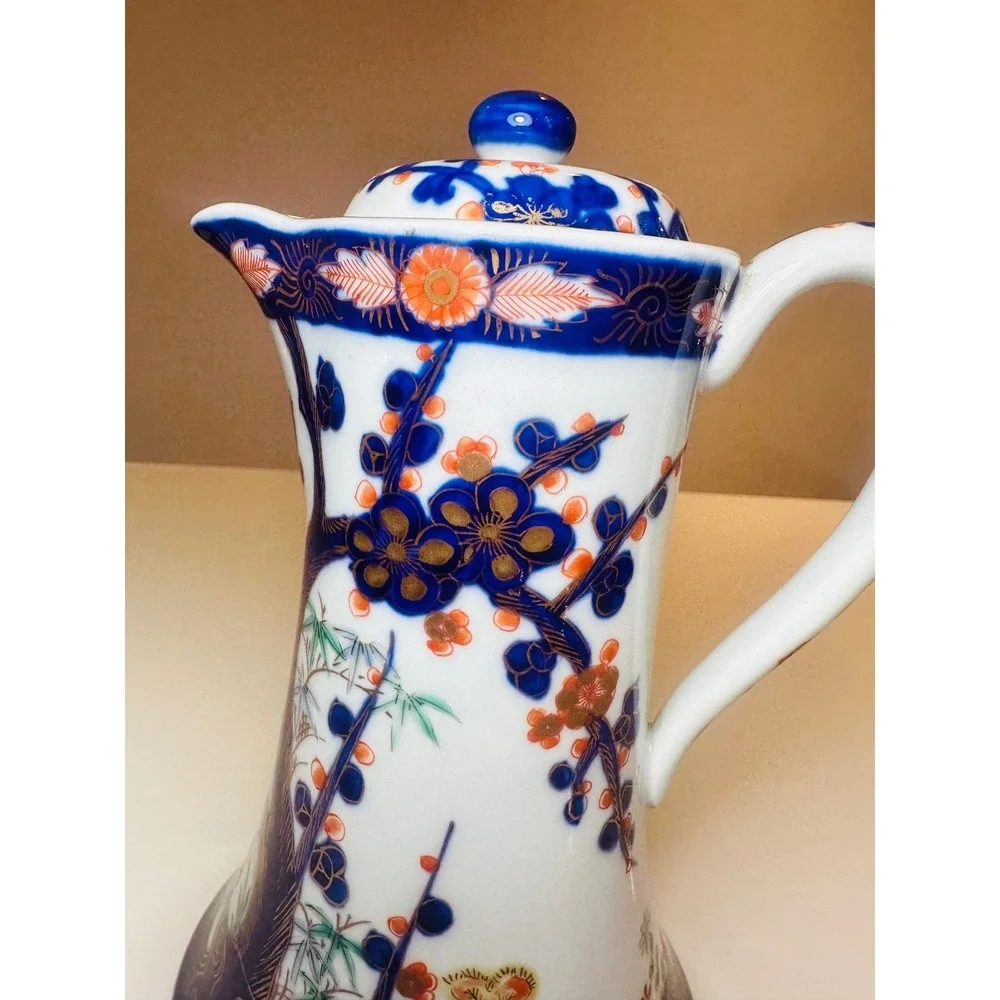 Antique Japanese Imari Porcelain Chocolate Pot Blue Orange Gold Hand Painted